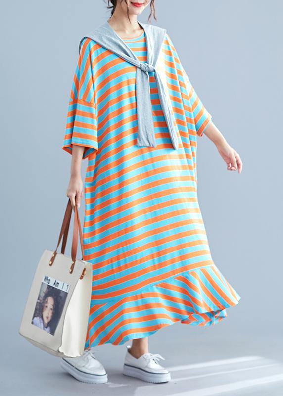 Vivid O Neck Cotton Dresses Tutorials Striped Cotton Robes Dresses Summer