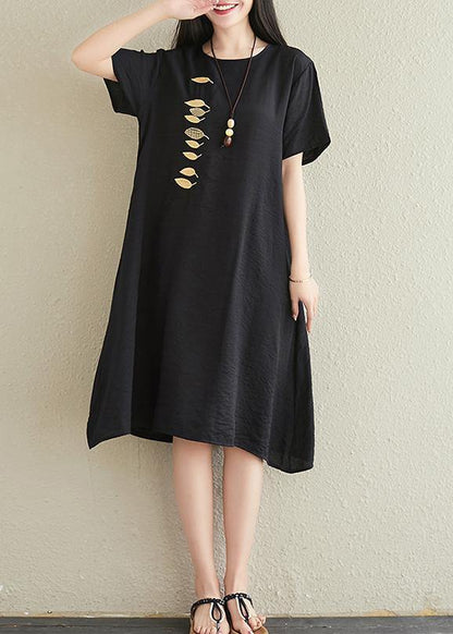 Vivid O Neck Embroidery Cotton Linen Dresses Tutorials Black Dresses Summer