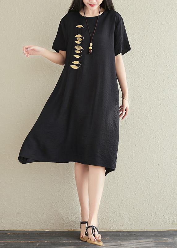 Vivid O Neck Embroidery Cotton Linen Dresses Tutorials Black Dresses Summer