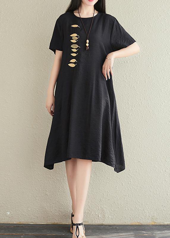 Vivid O Neck Embroidery Cotton Linen Dresses Tutorials Black Dresses Summer
