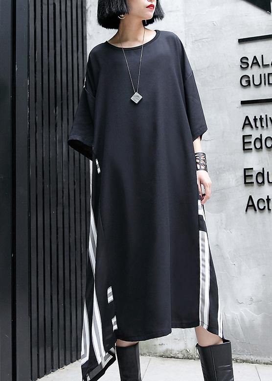 Vivid O Neck Patchwork Cotton Dresses Work Outfits Black Maxi Dresses Summer