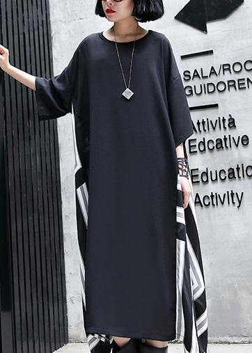 Vivid O Neck Patchwork Cotton Dresses Work Outfits Black Maxi Dresses Summer