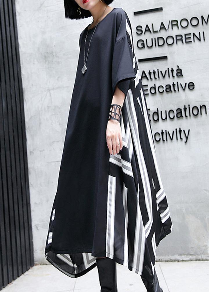 Vivid O Neck Patchwork Cotton Dresses Work Outfits Black Maxi Dresses Summer