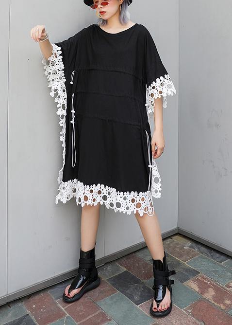 Vivid O Neck Patchwork Lace Cotton for Black Dress Summer