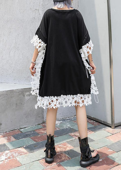 Vivid O Neck Patchwork Lace Cotton for Black Dress Summer