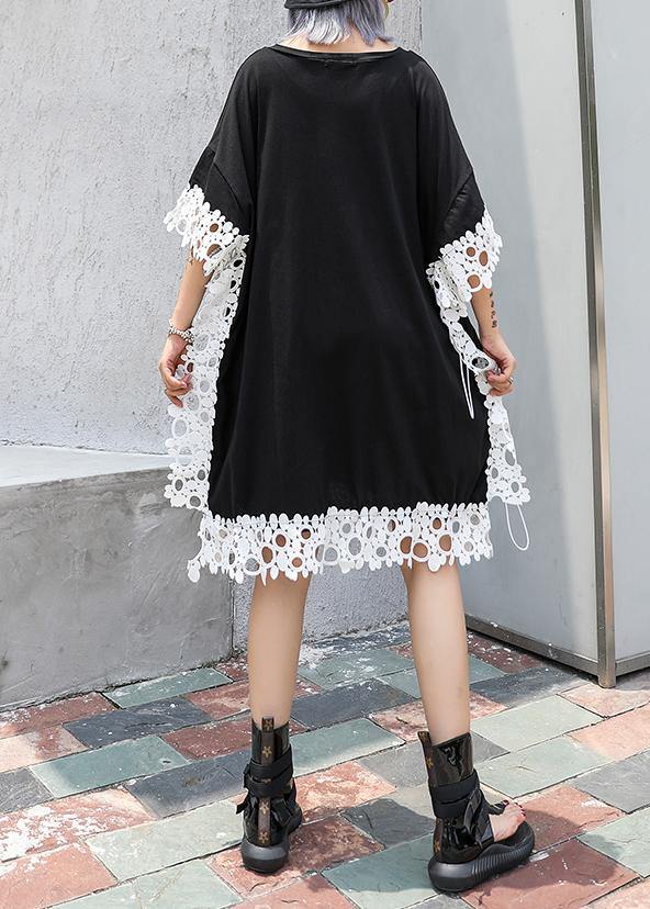 Vivid O Neck Patchwork Lace Cotton for Black Dress Summer