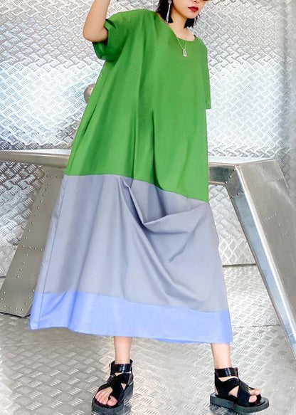 Vivid O Neck Patchwork Summer Tunic Pattern Linen Green Dress