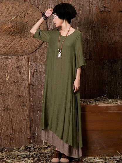 Vivid O Neck Side Open Linen Summerdresses Outfits Orange Dresses