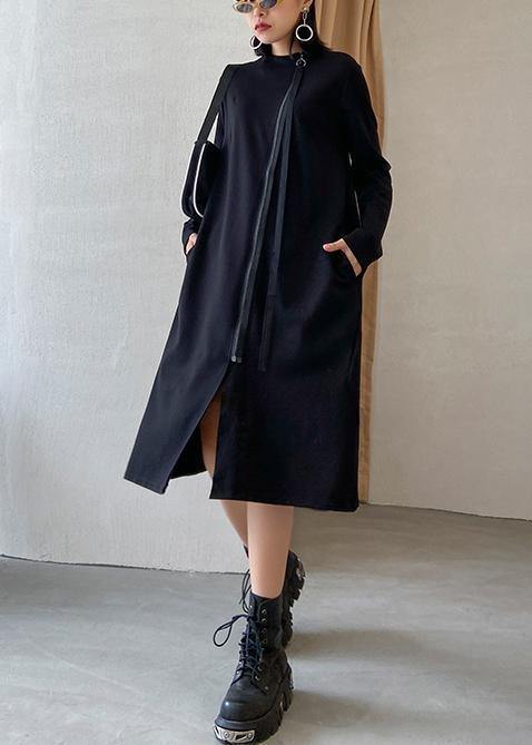 Vivid O Neck Zippered Fall Tunics Runway Black Dress