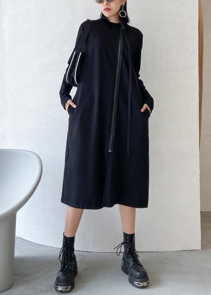 Vivid O Neck Zippered Fall Tunics Runway Black Dress