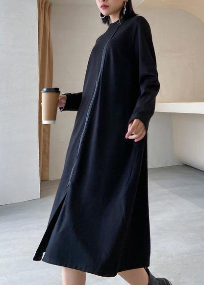 Vivid O Neck Zippered Fall Tunics Runway Black Dress
