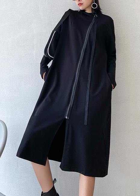 Vivid O Neck Zippered Fall Tunics Runway Black Dress