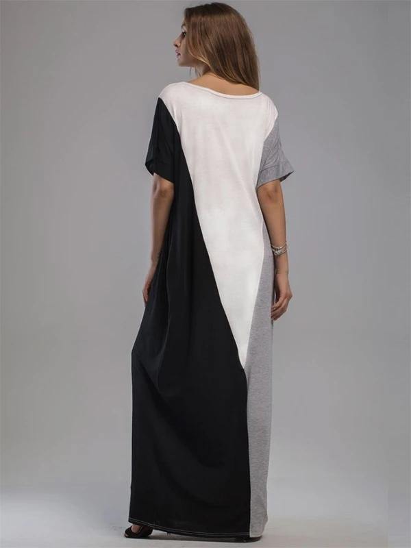 Vivid Patchwork Cotton Dresses Short Sleeve O Neck a Line Summer Dresses