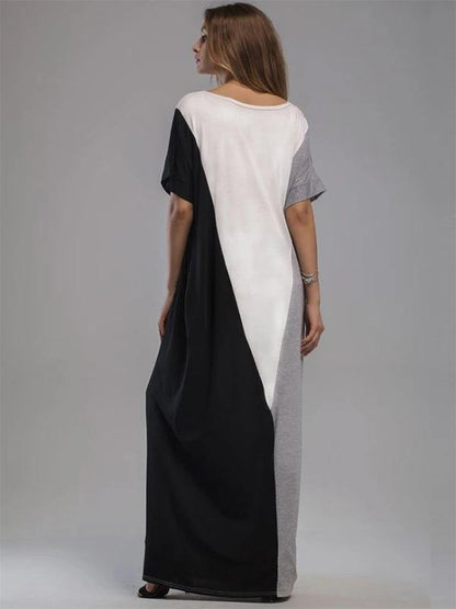 Vivid Patchwork Cotton Dresses Short Sleeve O Neck a Line Summer Dresses