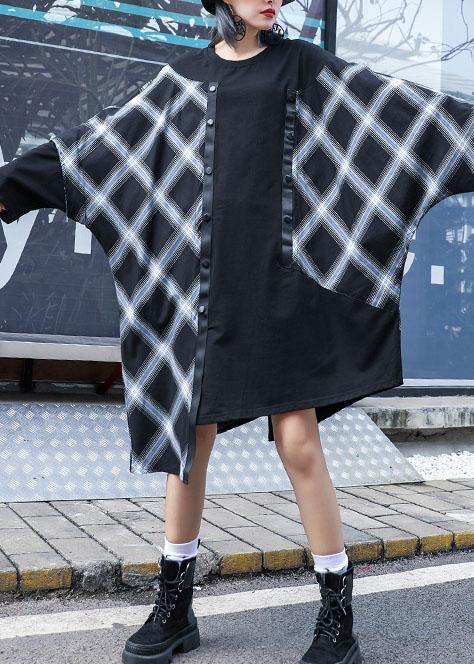 Vivid Patchwork Plaid Cotton Wardrobes Asymmetric Daily Fall Dresses