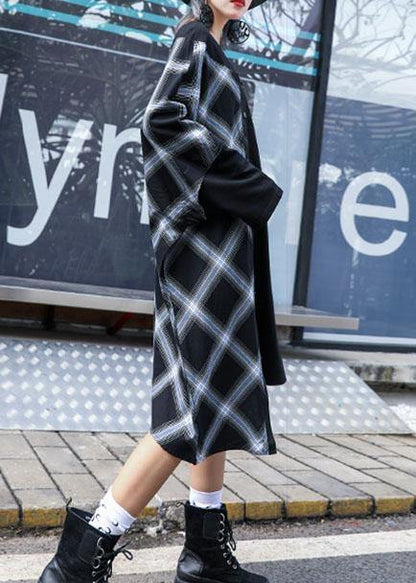 Vivid Patchwork Plaid Cotton Wardrobes Asymmetric Daily Fall Dresses