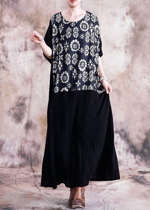 Vivid Patchwork Prints Tunics for Work Black Dress Fall