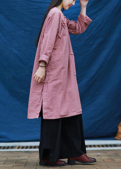 Vivid Pink Quilting Dresses O Neck Chinese Button Dresses Dresses