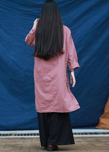 Vivid Pink Quilting Dresses O Neck Chinese Button Dresses Dresses