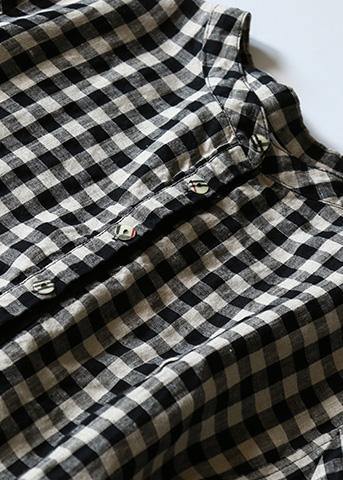 Vivid Plaid Cotton Tunics for O Neck Daily Side Open Dresses