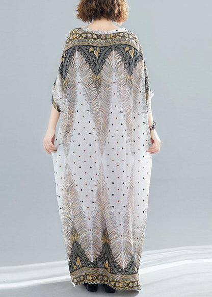 Vivid Prints V Neck Cotton Long Shirts Batwing Sleeve Maxi Summer Dress