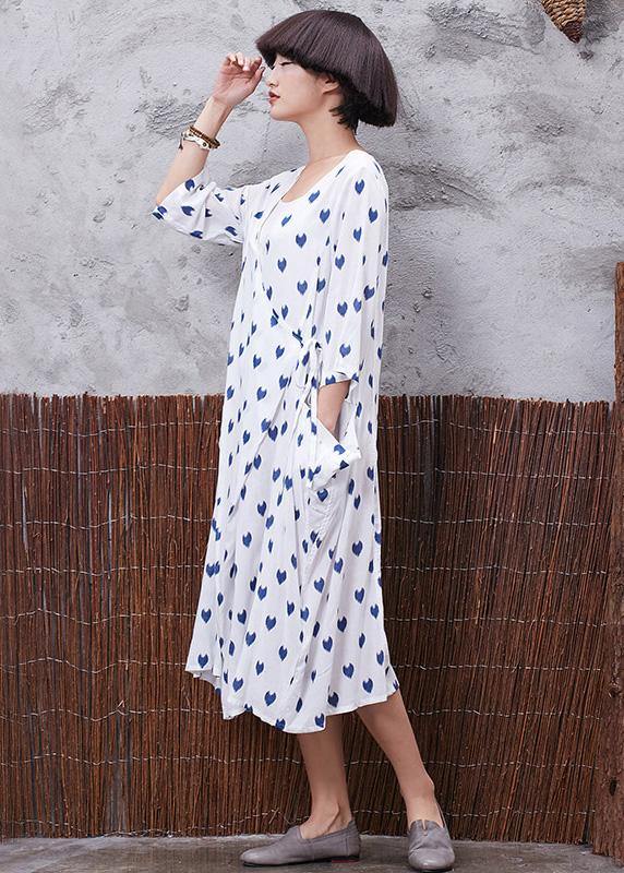 Vivid V Neck Linen Cotton Soft Surroundings Linen White Prints Dresses Summer