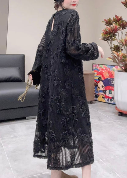 Vogue Black O-neck Hollow Out Maxi Dress Spring