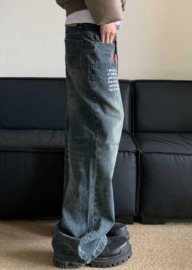 Vogue Denim Blue Graphic Print Patchwork Pants