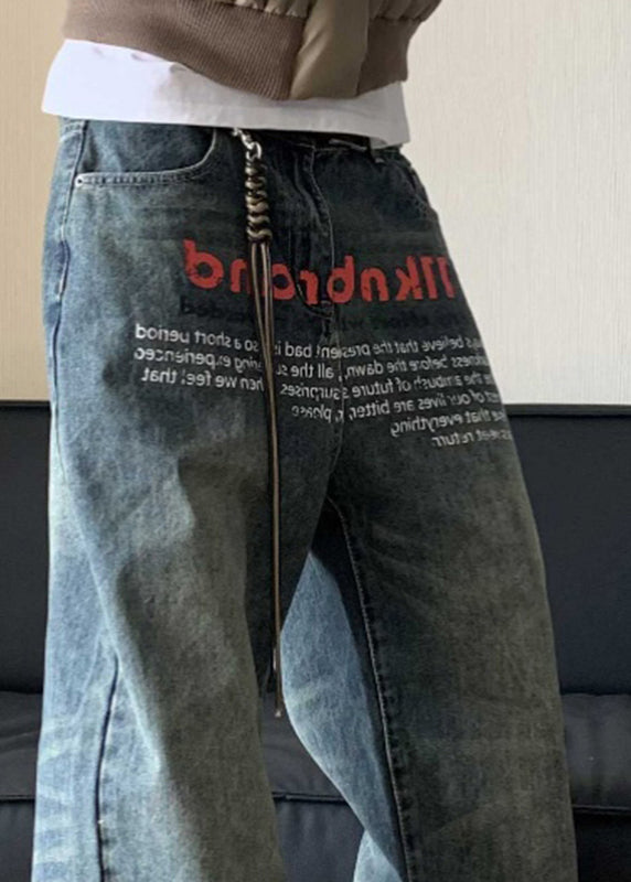 Vogue Denim Blue Graphic Print Patchwork Pants