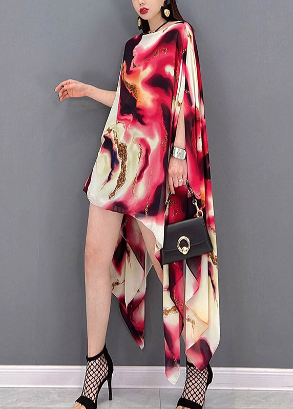 Vogue O-neck Asymmetrical Print Vacation Dresses Short Sleeve