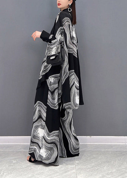 Vogue Peter Pan Collar Print Shirts and Wide Leg Pants Two Piece Set Long Sleeve
