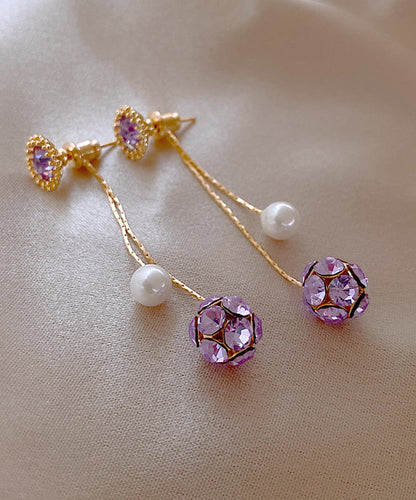 Vogue Purple Sterling Silver Overgild Zircon Pearl Tassel Drop Earrings
