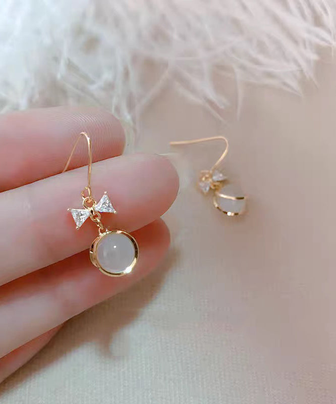 Vogue White Copper Overgild Zircon Cat's Eye Bow Drop Earrings