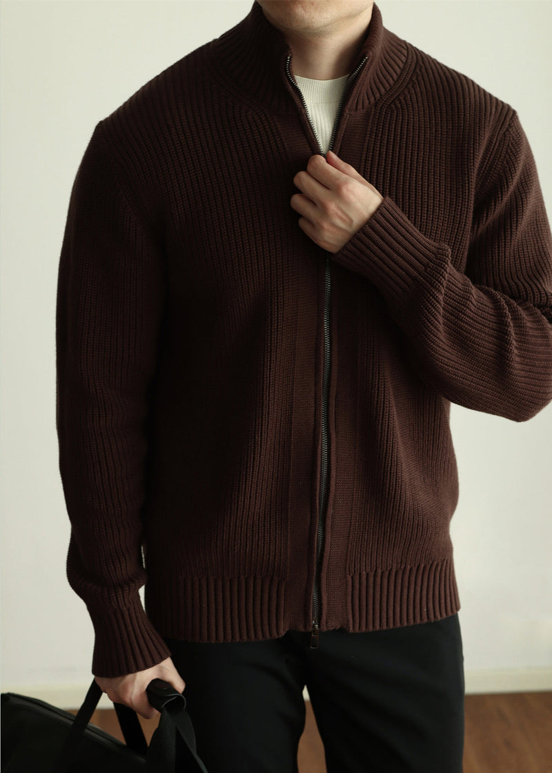 Warm Coffee Stand Collar Zip Up Cotton Knit Coats Winter