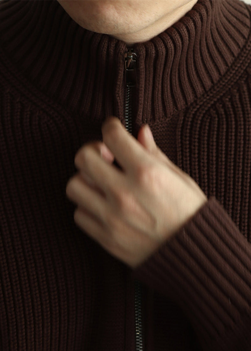 Warm Coffee Stand Collar Zip Up Cotton Knit Coats Winter