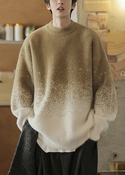 Warm Khaki Gradient Color Original Design Thick Knit Sweaters