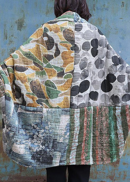 Warm Loose Fitting Jackets & Coats Patchwork Outwear Prints V Neck Winter Outwear