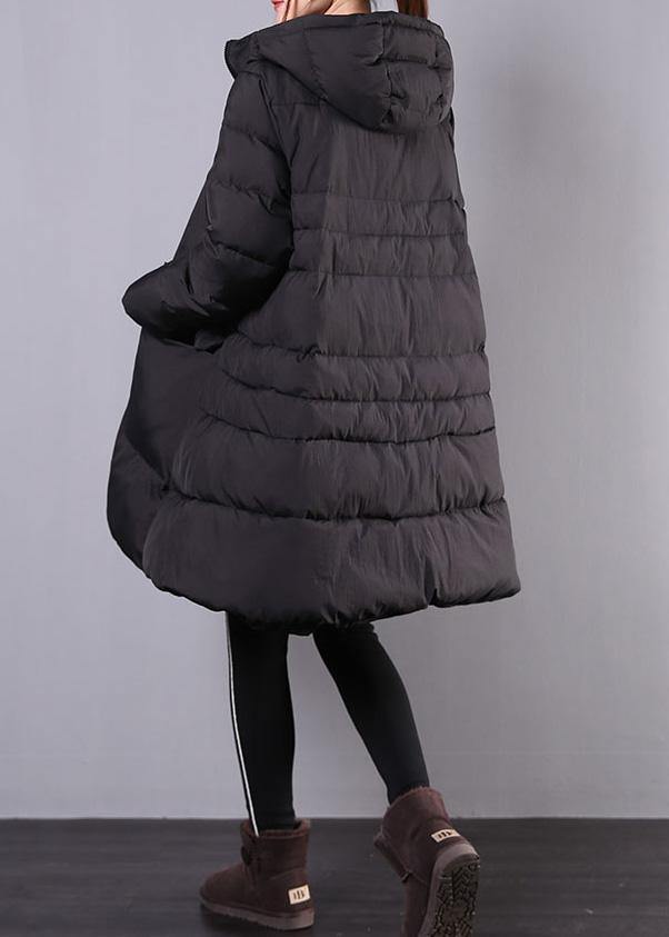 Warm Loose Fitting Jackets & Coats Winter Outwear Black Hooded Zippered Coats
