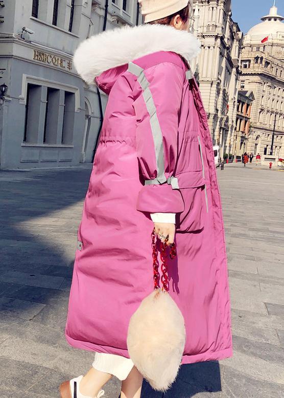 Warm Loose Fitting Parka Jackets Pink Hooded Zippered Down Coat Winter