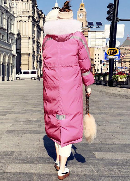 Warm Loose Fitting Parka Jackets Pink Hooded Zippered Down Coat Winter