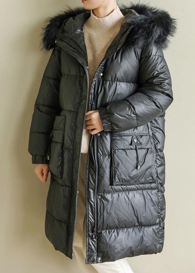 Warm Loose Fitting Parka Hooded Winter Outwear Black Faux Fur Collar Winter Coat