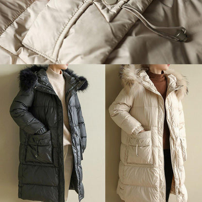 Warm Loose Fitting Parka Hooded Winter Outwear Black Faux Fur Collar Winter Coat