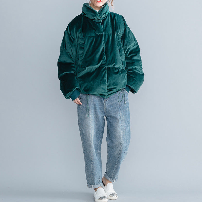 Warm Army Green Parkas Loose Fitting Stand Collar Down Jacket Thick Winter Coats