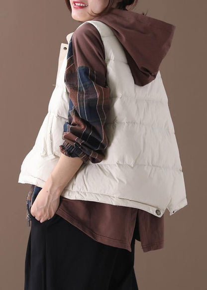 Warm Beige Parkas Snow Jackets Winter Stand Collar Sleeveless Outwear