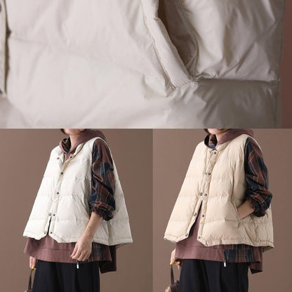 Warm Beige Parkas Snow Jackets Winter Stand Collar Sleeveless Outwear