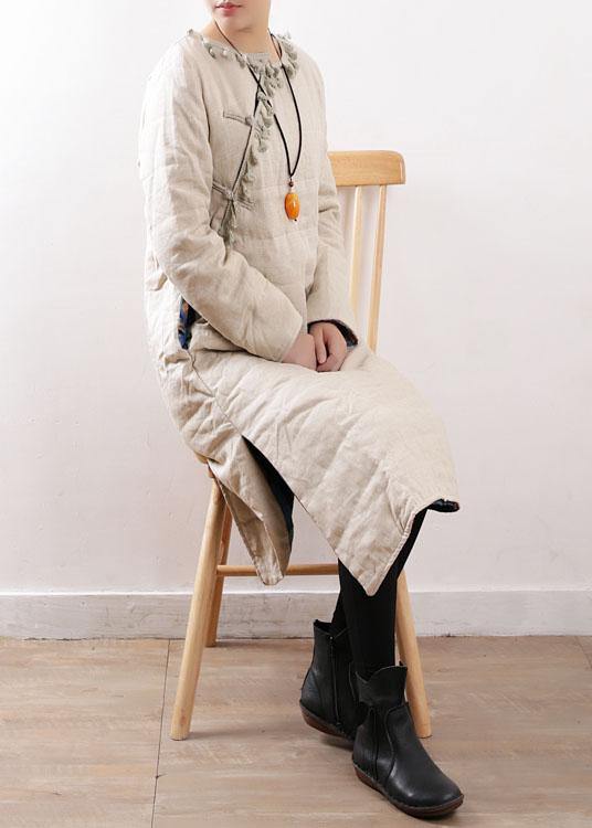 Warm Beige Coats Snow Jackets Chinese Button Side Open Winter Outwear
