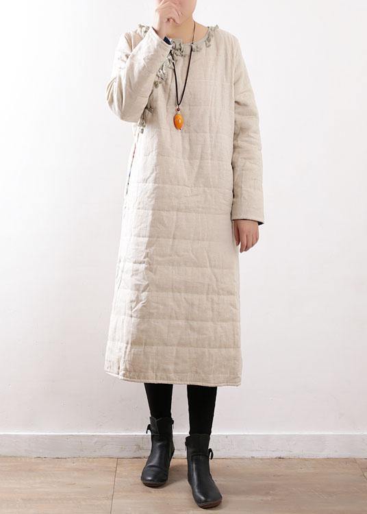 Warm Beige Coats Snow Jackets Chinese Button Side Open Winter Outwear
