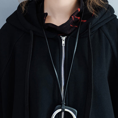 Warm Black Parkas for Hooded Coats Jacket Side Open Overcoat