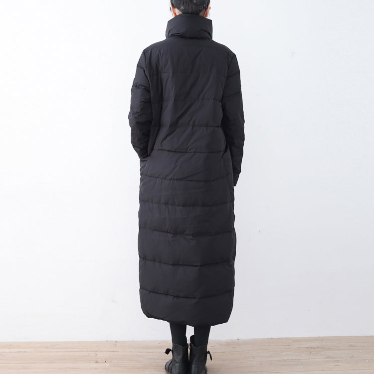 Warm Black Puffers Jackets Loose Fitting Down Jacket New High Neck Overcoat