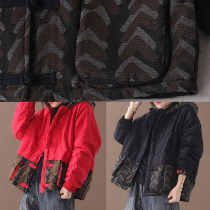 Warm Black Parka Jackets & Coats Patchwork Hooded Short Outwear